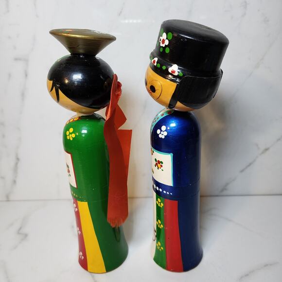 Handcrafted Japanese Kokeishi Wedding Bobblehead Pair-Vintage Asian Collectibles - Picture 8 of 10